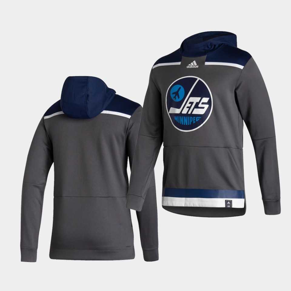 Men Winnipeg Jets Blank Grey NHL 2021 Adidas Pullover Hoodie Jersey